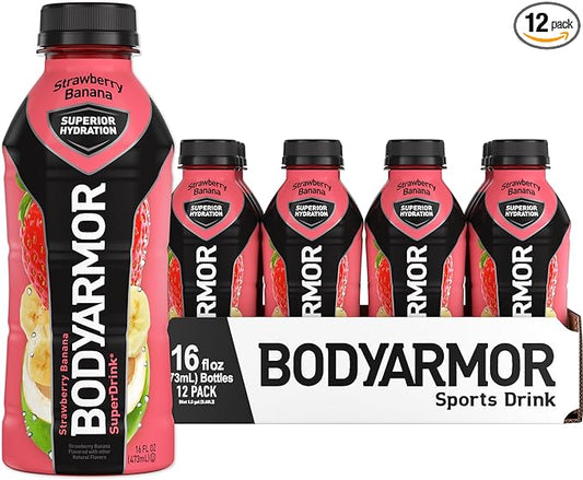 BODYARMOR Sports Drink Sports Beverage, Strawberry Banana, Coconut Water Hydration, Natural Flavors With Vitamins, Potassium-Packed Electrolytes, Perfect For Athletes, 16 Fl Oz (Pack of 12)