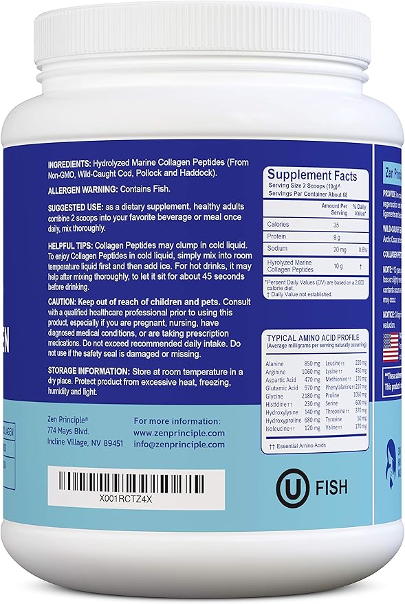 Zen Principle Marine Collagen Peptides Powder 1.5 lb. 1 & 3 Protein.