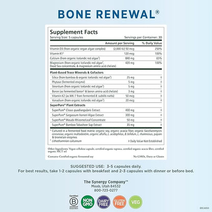 PURE SYNERGY Bone Renewal D3, K2, K2, Magnesium, (150 Capsules)