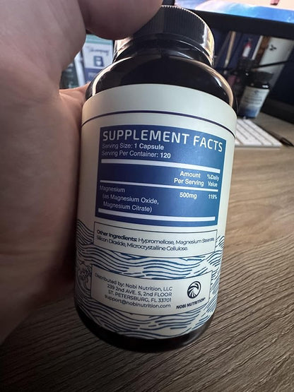 Magnesium Citrate 500 MG (120ct) for Calm, Relaxation, Constipation & Digestion Support | High Absorption Magnesium Supplement with Elemental Mag Oxide | Gluten-Free, Soy-Free | 4-Month Supply