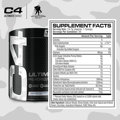 Cellucor C4 Ultimate x WWP Pre Workout Powder Mango Foxtrot - Sugar Free Preworkout Energy Supplement for Men & Women - 300mg Caffeine + 3.2g Beta Alanine + 2 Patented Creatines - 20 Servings