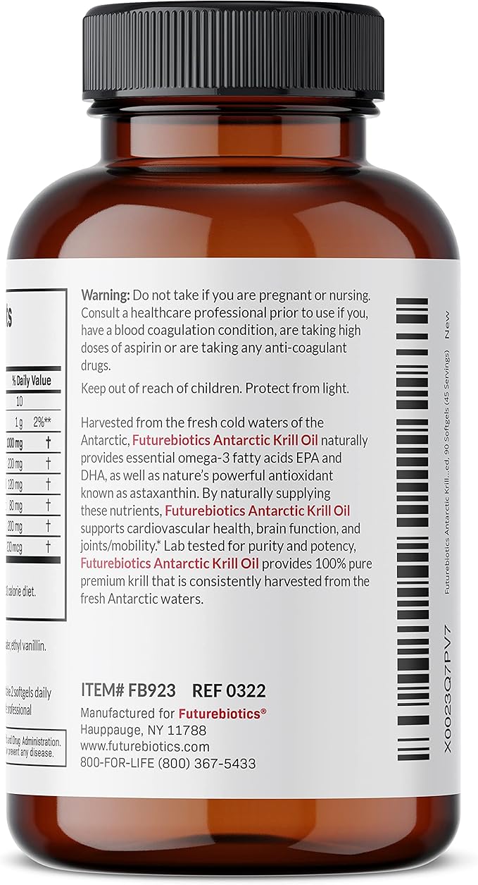 Futurebiotics Antarctic Krill Oil 1000mg Omega-3s EPA, 90 Softgels (45 Servings)