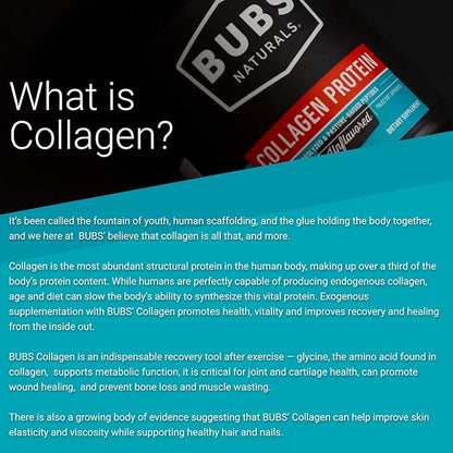 BUBS Naturals Unflavored Collagen Peptides Powder Whole30 Approved, (20 Stick