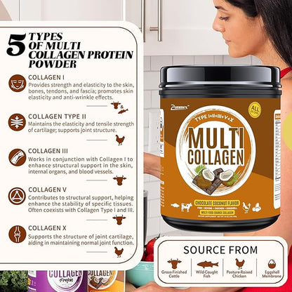 Zammex Multi Collagen Peptides Powder, Type 41 Servings, 1LB
