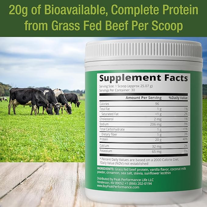 Grass Fed Beef Protein Powder - Lactose Free Great Tasting Beef Protein Isolate. Complete Animal Based Non Dairy Paleo Carnivore Supplement for Prime Muscle Building. No Whey. Vanilla Flavor