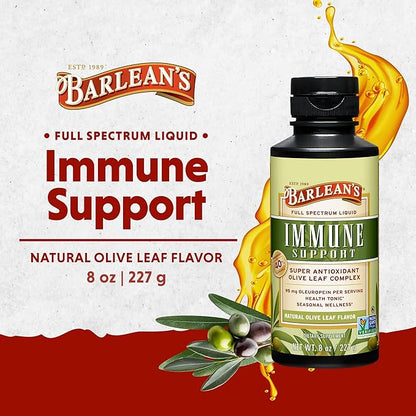 Barlean's Olive Leaf Complex Liquid Immune Support Supplement with 95mg Oleuropein Antioxidants, 8 Ounce