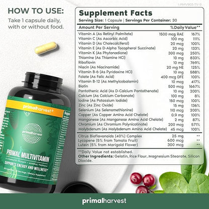 Primal Harvest Multivitamin for Women and B12, B6, B6, Biotin, (30 Capsules)