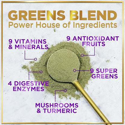 Greens Superfood Powder - Super Greens Powder Mix with Digestive Enzymes, Antioxidants, Spirulina & Chlorella for Energy Support, 20+ Amazing Superfoods & Greens Blend, Vegan, Non-GMO - 30 Servings