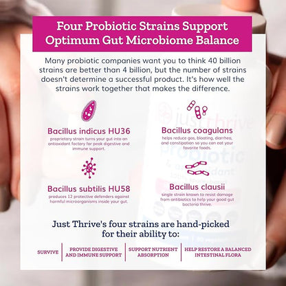 Just Thrive Probiotic & Antioxidant Supplement 100% Spore-Based 30 Caps