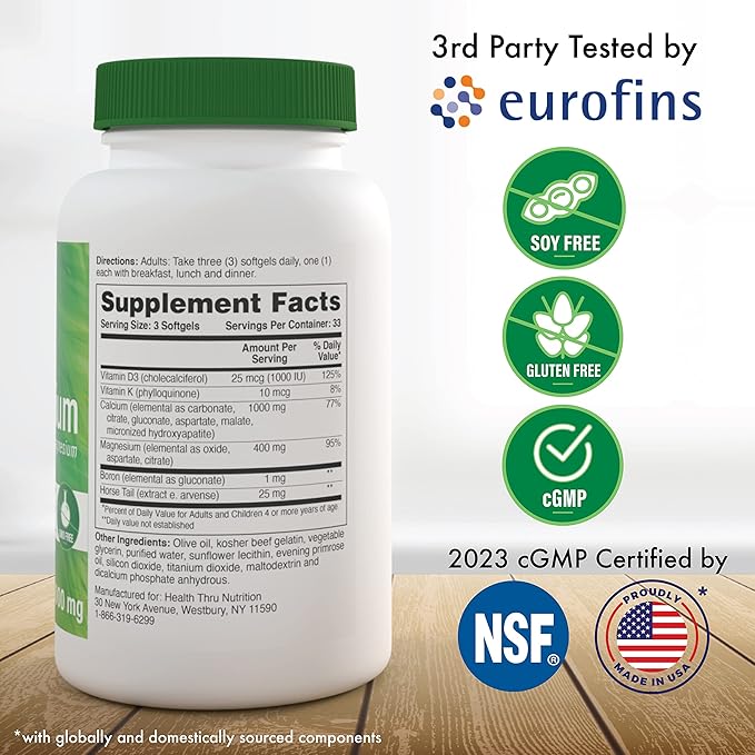 Liquid Calcium 1000mg, Magnesium 400mg, Vitamin D3 1,000iu 1,000iu and 6 Calcium 3rd Party 100)
