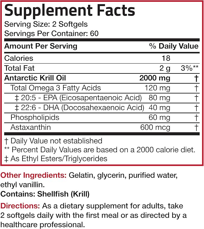 Bronson Antarctic Krill Oil 2000 mg Omega-3s EPA, 120 Softgels (60 Servings)