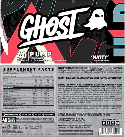 GHOST Pump Nitric Oxide Powder, Natty 40 Servings