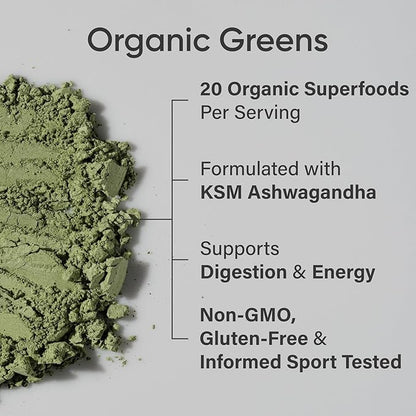 Sports Research® Organic Greens Superfood Powder w/Spirulina & Chlorella, Adaptogens, Enzymes, Probiotics & B Vitamins for Gut & Mood Support* - Vegan, Sugar-Free & Low Cal - 20 Servings