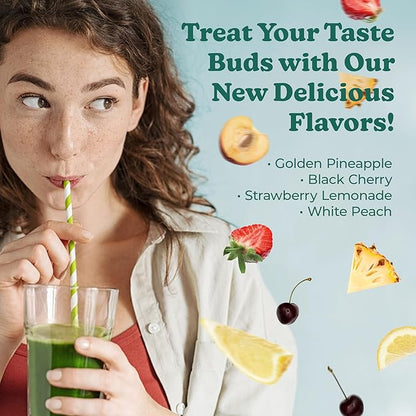 Rewind Greens Plus+ Super Greens Powder - Over 50 Superfoods and Greens - Delicious Powder Greens for The Whole Family - 10 Servings - Strawberry Lemonade