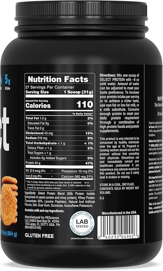 PEScience Select Low Carb Protein Powder, Snickerdoodle, 27 Serving, Keto Friendly and Gluten Free