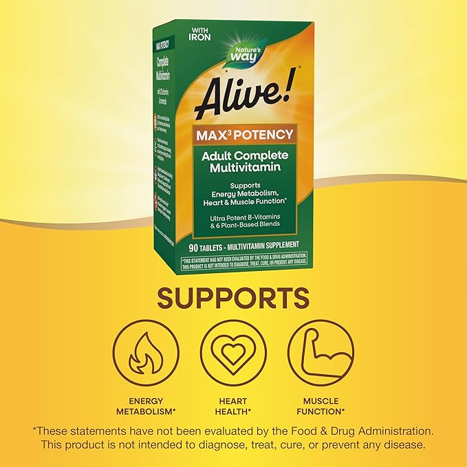 Nature's Way Alive! Max3 Potency Multivitamin, B12 and 90 Tablets