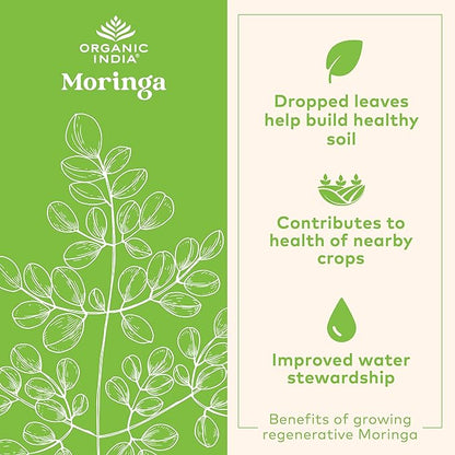 ORGANIC INDIA Moringa Powder - Moringa Oleifera Leaf Herbal Supplement, Green Superfood, Nutrient Dense, Pure Plant Protein, Vitamin A, E, K, Iron, Calcium, Fiber, Vegan, USDA Certified Organic - 8 oz