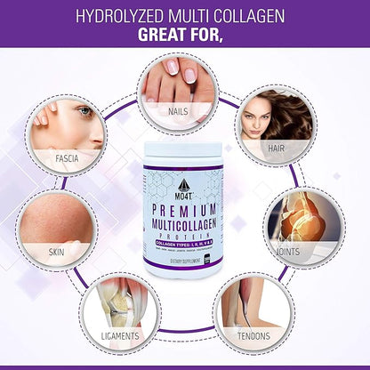 MO4T Premium Multi Collagen Powder -Type 1,2,3,5,10 -Sugar-Free, -10.58 Oz