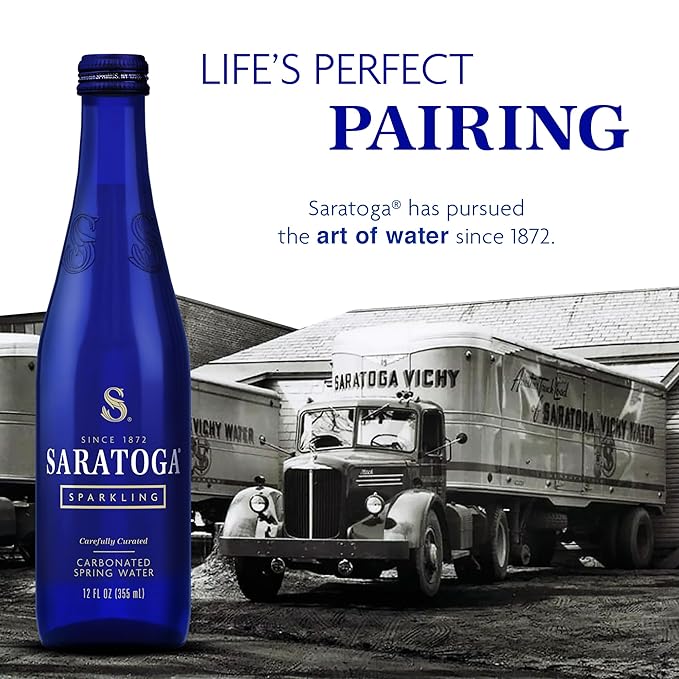 Saratoga Sparkling Water Bottles, 12-Pack - Carbonated Spring Bottled Water with Naturally Occurring Minerals & Electrolytes - Recycled PET Plastic Bottles - 28 Fl Oz