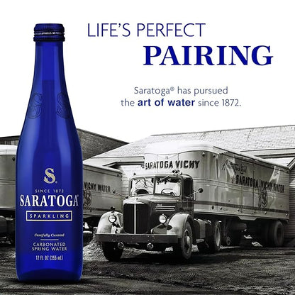 Saratoga Sparkling Water Bottles, 12-Pack - Carbonated Spring Bottled Water with Naturally Occurring Minerals & Electrolytes - Recycled PET Plastic Bottles - 28 Fl Oz