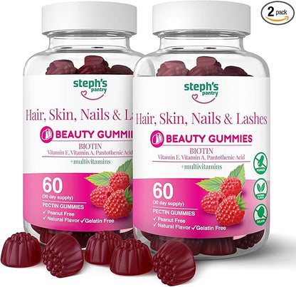 Steph's Pantry Biotin Gummies for Hair, Skin, Nails, & Lashes High Strength Gummies | Daily Multivitamins | Gluten-Free, Nut-Free, Non-GMO, Plant-Based, Vegan, Kosher (120 Gummies)