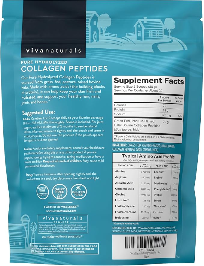 Viva Naturals Hydrolyzed Collagen Peptides Powder 1 lb
