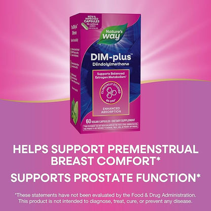 Nature's Way DIM-Plus, DIM Supplement, Supports Balanced Estrogen Metabolism*, Supports Estrogen Hormone Balance*, Diindolylmethane, 60 Vegan Capsules (Packaging May Vary)