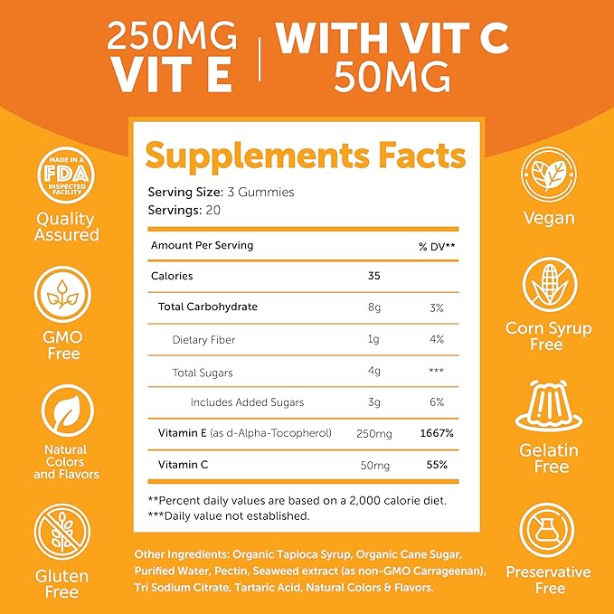 Vitamin E Gummies with Vitamin C 250mg (400IU) (400IU) Vit 12 Pack