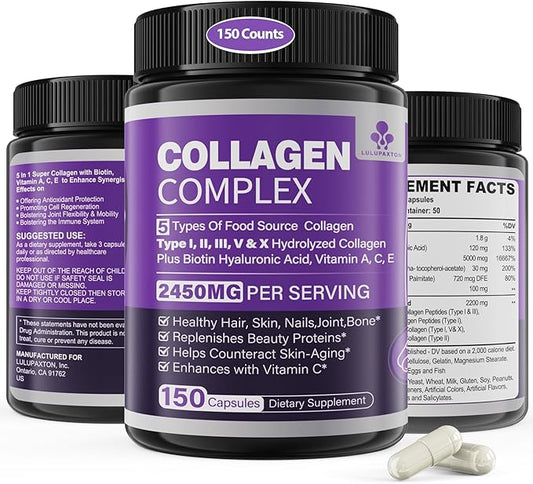 Multi Hydrolyzed Collagen Peptides Capsules 2200mg(Type I, 5000mcg, Vitamin