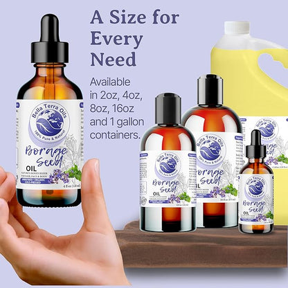 Bella Terra Oils - Organic Borage Seed Oil 2oz - Dive into a World of Omega-6 & Essential Minerals, Natural Nourishment for a Radiant Complexion