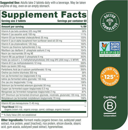 MegaFood Women's 40+ Advanced Multivitamin for Women D3, Vitamin K2 & 120 Tabs (60 servings)