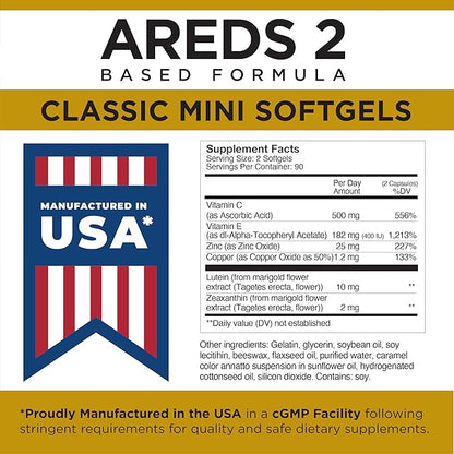 Viteyes AREDS 2 Classic Macular Health Formula Softgels, Eye Health Vitamin to Support Macular Health, Lower Zinc, Eye Vitamins, Macular Vitamins, Beta-Carotene Free, 180 Softgels