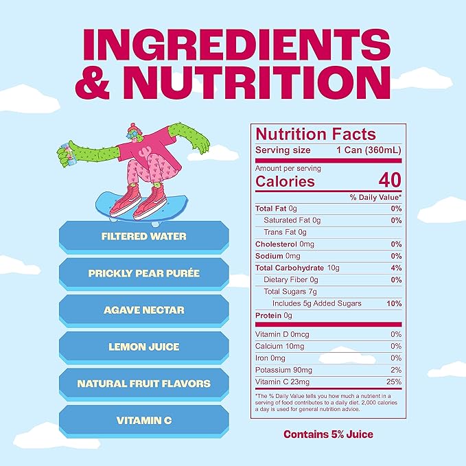 Prickly Pear Cactus Water - Packed With Antioxidants, Electrolytes, Vitamin C - Natural Sports Drink for Immunity, & Recovery - Non-Sparkling, Low-Sugar, Low-Calorie, No Caffeine