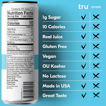 Tru Dream Seltzer, Calming Drink with Magnesium, GABA & Chamomile, Tart Cherry Flavor, Sparkling Water, Melatonin-Free, Kosher, Gluten-Free, Vegan, Low-Calorie, No Sugar Added, 12oz (Pack of 12)