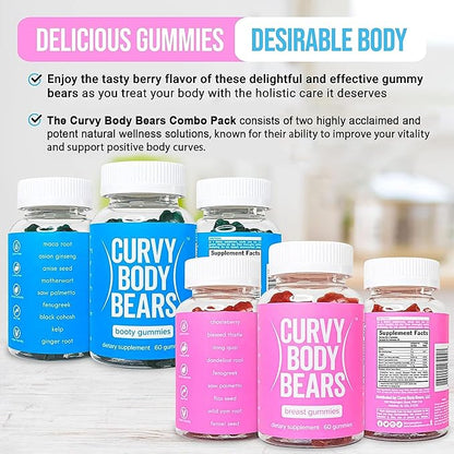 Bum & Chest Combo Pack Gummies for Women | Workout Aid | Fitness Supplement | with Essential Herbs, Vitamins, Multivitamins, Fenugreek, and Ginseng | Berry Flavored | (120 Gummies)