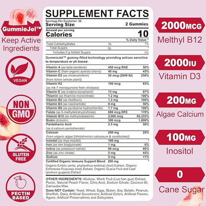 Sugar-Free Methylated Multivitamin for Women Gummies D3, E, B12, Iron,
