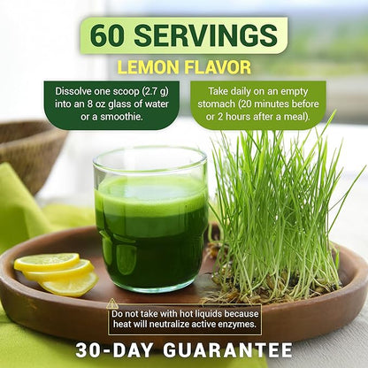Dr. Berg USDA Certified Organic Green Powder Superfood (60 Servings) - Made with Raw Wheatgrass Powder, Chlorophyll, Trace Minerals & Natural Enzymes - Non-GMO Green Superfood Powder - Lemon Flavor
