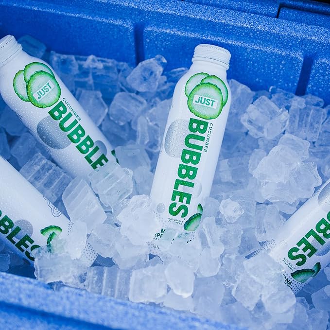JUST Bubbles Cucumber - Pure Premium Sparkling Spring Water in a Fully Recyclable Reusable Eco-Friendly Bottle - 100% Mountain-Sourced Carbonated Water with Naturally Occurring Minerals, 16 Fl Oz (Pack of 12)