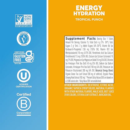 Nuun Hydration Energy Electrolyte Tablets with Caffeine, B Vitamins and Ginseng, Tropical Punch, 5 Essential Electrolytes for Hydration, Vegan, Non-GMO, 8 Pack (80 Servings)