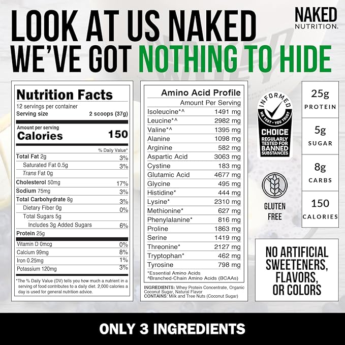 NAKED Vanilla Whey Protein 1Lb, Only 3 Ingredients, 12 Servings