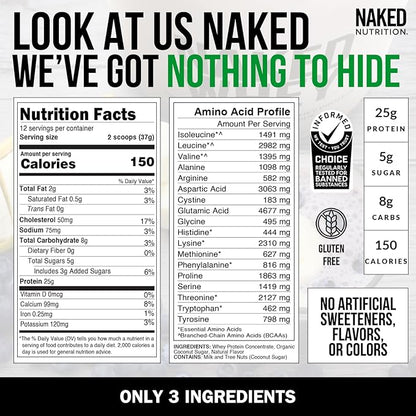 NAKED Vanilla Whey Protein 1Lb, Only 3 Ingredients, 12 Servings