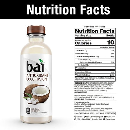 Bai Coconut Flavored Water, Molokai Coconut, Antioxidant Infused Drinks, 18 Fl. Oz. (Pack of 6)