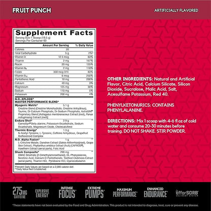 BSN N.O.-XPLODE Pre Workout Supplement with Creatine, Beta-Alanine, and Energy, Flavor: Fruit Punch, 60 Servings
