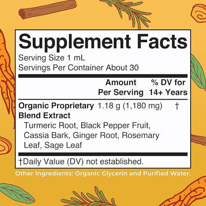 USDA Organic Turmeric Gold Liquid Drops by MaryRuth's | Herbal Blend | Turmeric Curcumin | Black Pepper | Cassia Cinnamon Bark | Ginger Root | Immune Support | Non-GMO Project Verified | Vegan | 1oz