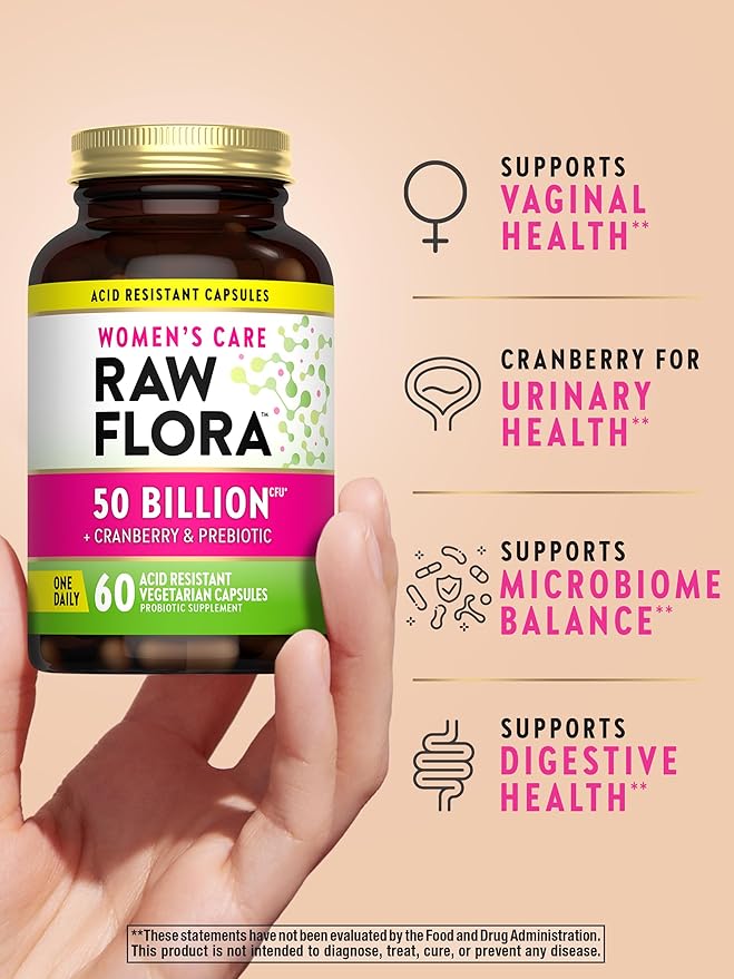 Raw Flora Probiotics for Women | 50 Billion CFU | 60 Capsules | with Cranberry & Prebiotic | Vegetarian & Gluten Free Vitamins | by Nature's Truth