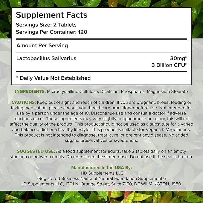 Lactobacillus Salivarius Probiotic Supplement 240 Tablets 3 Billion (240, Lactobacillus