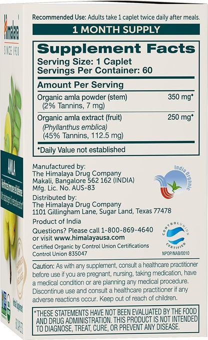 Himalaya Organic Amla Natural Antioxidant 60 Caplets, 1 Month