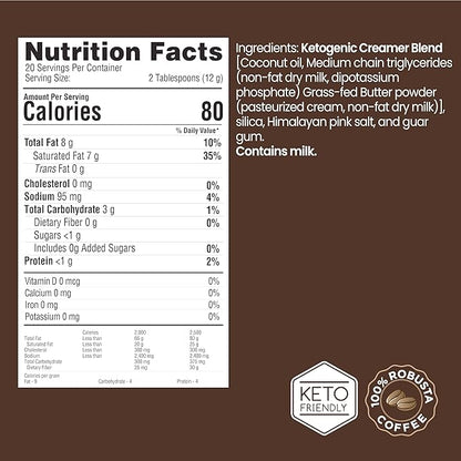Ketogenic Creamer with MCT Oil for Coffee or Tea, Supports Energy and Metabolism, Weight Loss, Ketogenic Diet 8.5 oz. (20 servings)