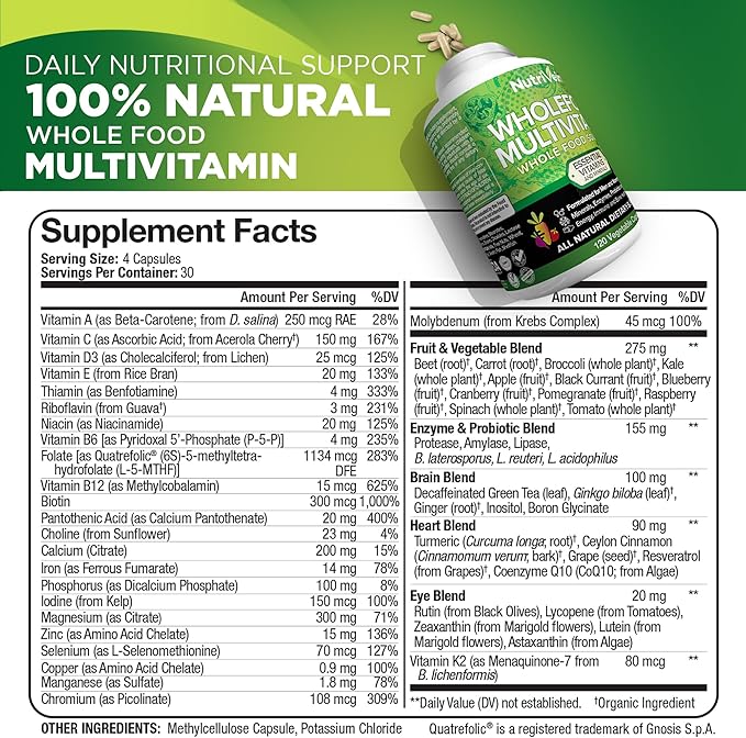 Nutrivein Whole Food Multivitamin 30 Day (120 Capsules,