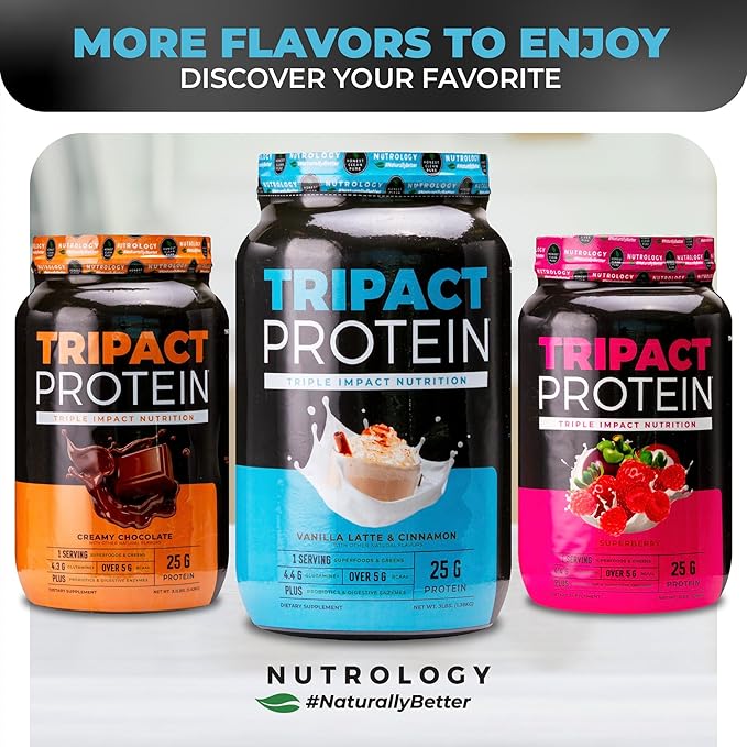 TRIPACT Protein Powder, Vanilla Latte Cinnamon 7-in-1 Meal 40 Servings